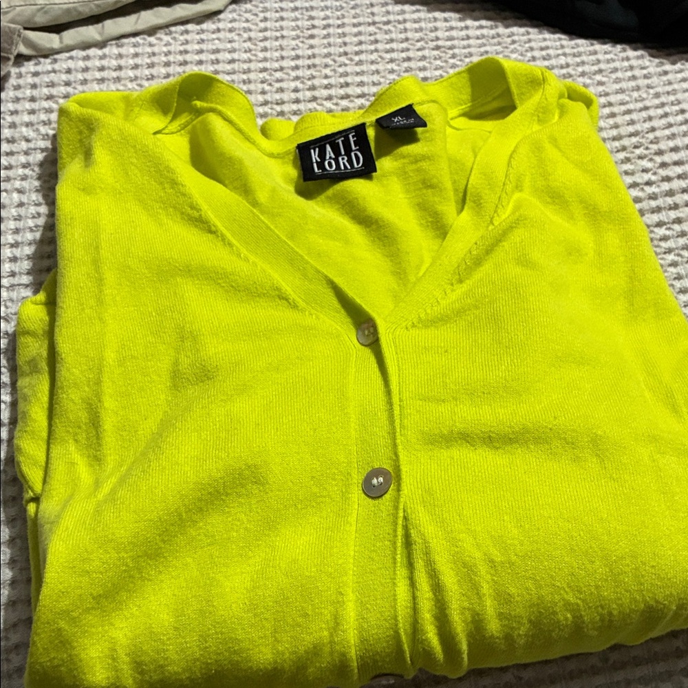 Kate Lord Neon Yellow V-Neck Button Cardigan